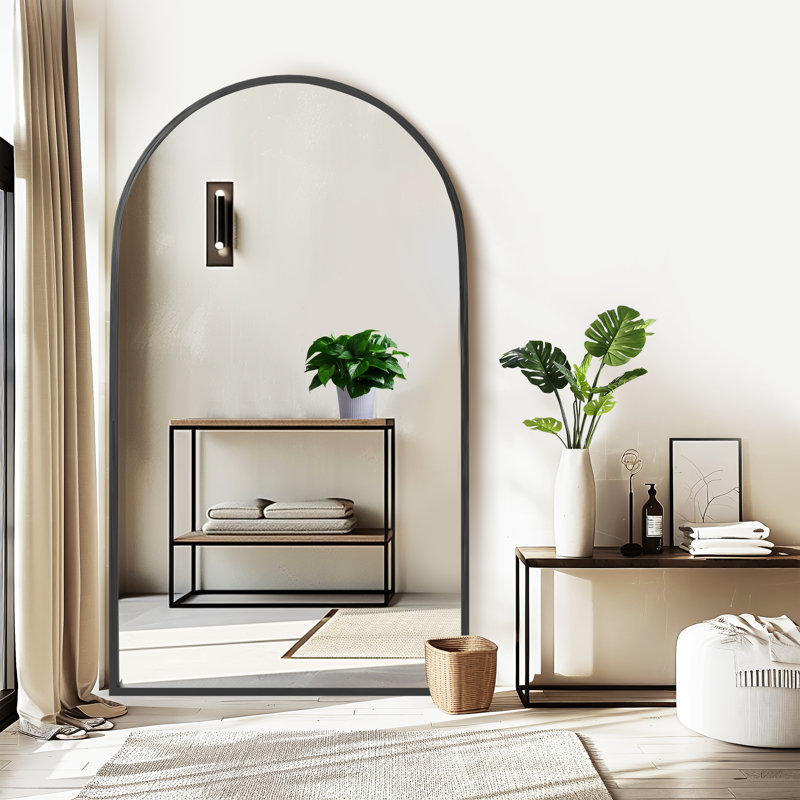 Grand miroir de plancher arqué pleine longueur, 67 po x 39 po, Noir