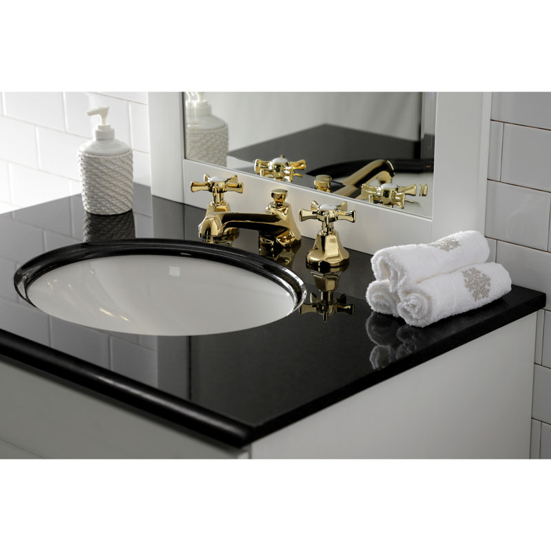 Robinet de salle de bain espacé Kingston, Laiton poli, Croix