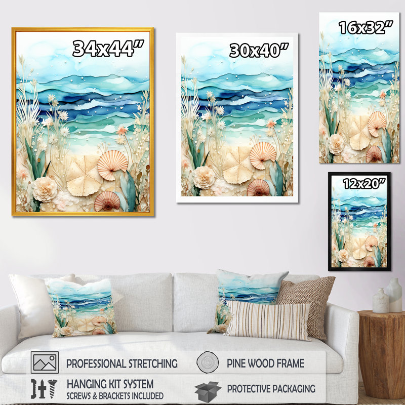 Coastal Tiles Collages - Botanicals, art mural, Cadre simple noir, H 20 po x l 12 po x P 1 po