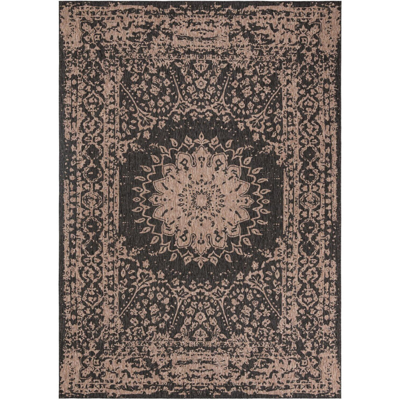 Tapis de couloir contemporain de couleur noire Hintz, Rectangle 10 pi x 14 pi 1 po