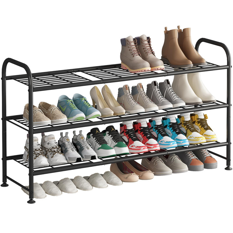 3 Tier Shoe Rack Made of Metal, Exquisitely Designed for Closets and Entryways, Black