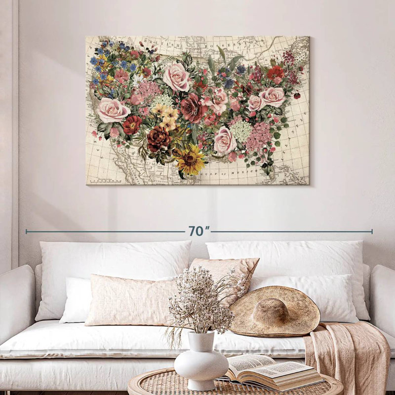 Aliaz Floral USA Map, 30" H x 45" W