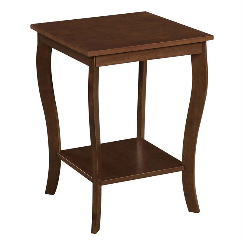 Espresso Brown Wood and Metal Square End Table with Shelf