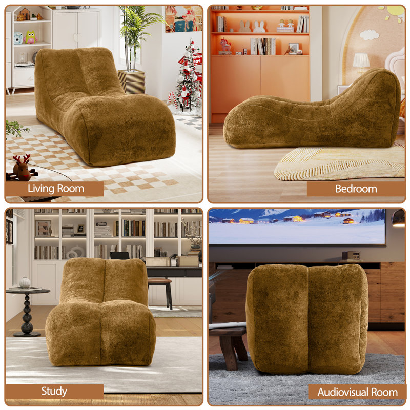 3.4 FT Giant Bean Bag Chair with Ottoman, 450 LB Capacity Grey Microfiber Chaise Lounge, Brown, Brown Microfiber
