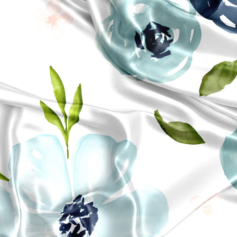 Watercolor Floral Navy Blue and Pink Decorative Satin Pillowcases - 2 Pack Set by Sweet Jojo Designs