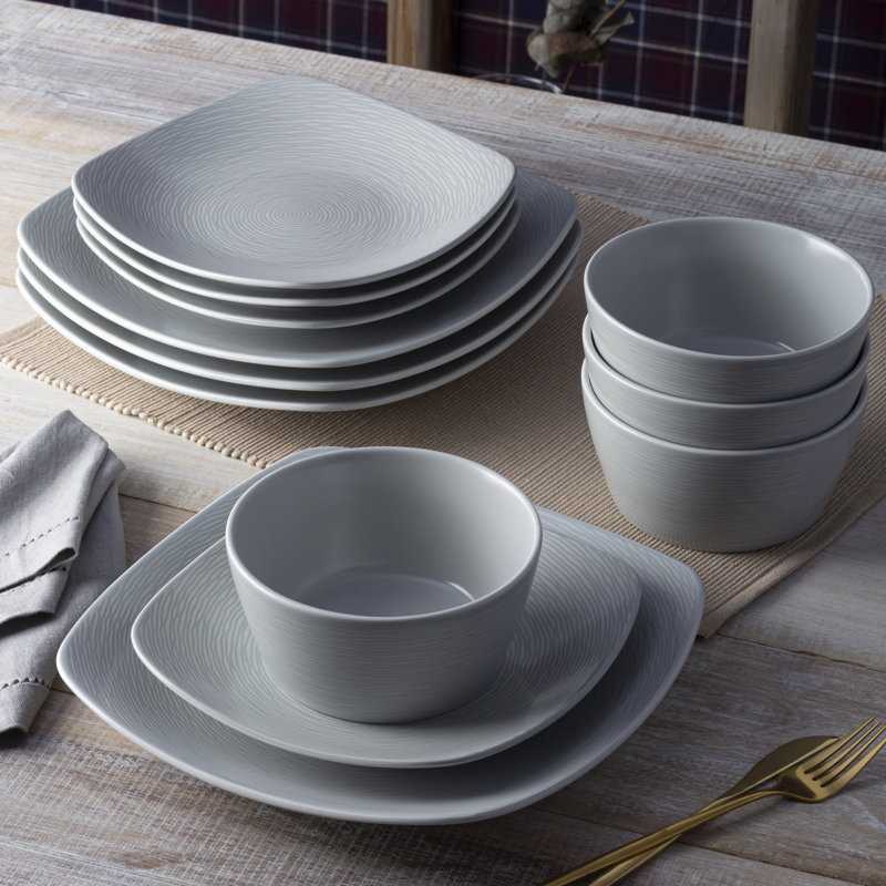 Noritake Colorscapes Swirl Square Dinner Plates, 10-3/4", Grey