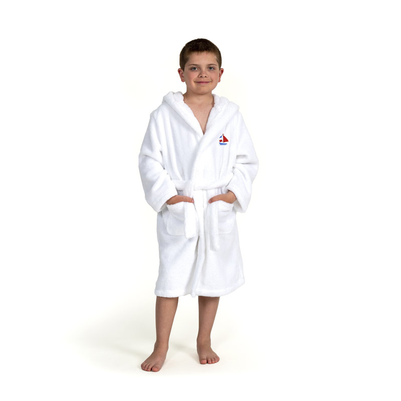 Peignoir à capuche double 100% polyester pour enfants, M, Blanc