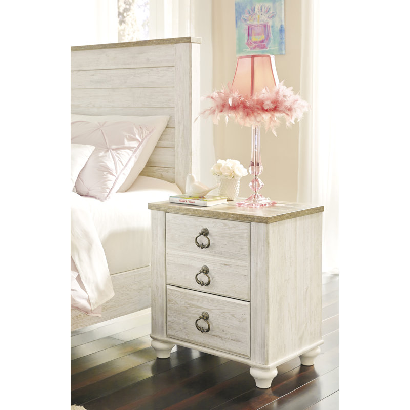 Whitewashed Coastal Charm 2-Drawer Nightstand with USB Ports