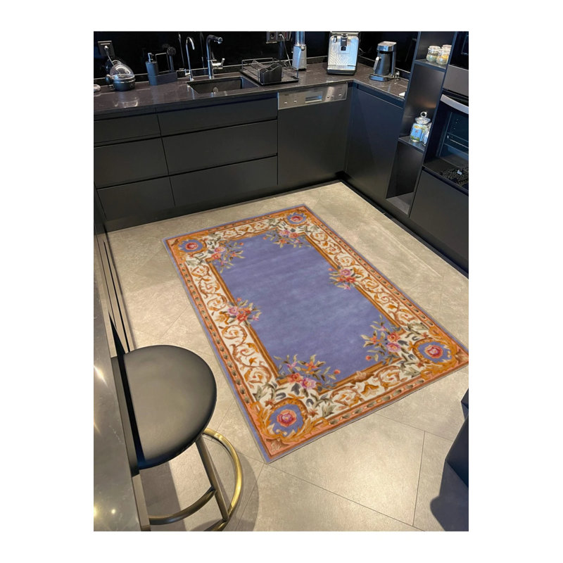 Tapis décoratif bleu à motif lavable, Rectangle 2 pi 4 po x 4 pi