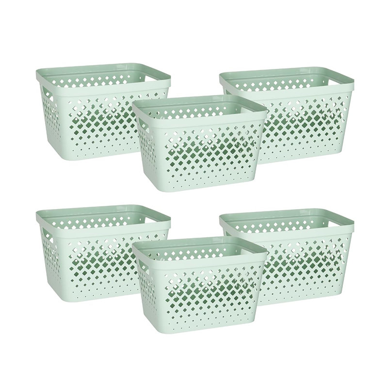 Ensemble de 6 paniers de rangement gigognes en plastique de 4 gallons avec poignées intégrées, bacs de rangement ouverts pour garde-manger, salle de bain, placard et tablette