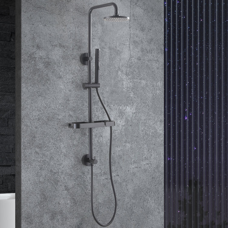 Shower System With 6" Rain Showerhead, 3-Function Hand Shower, Adjustable Slide Bar And Shower Shelf