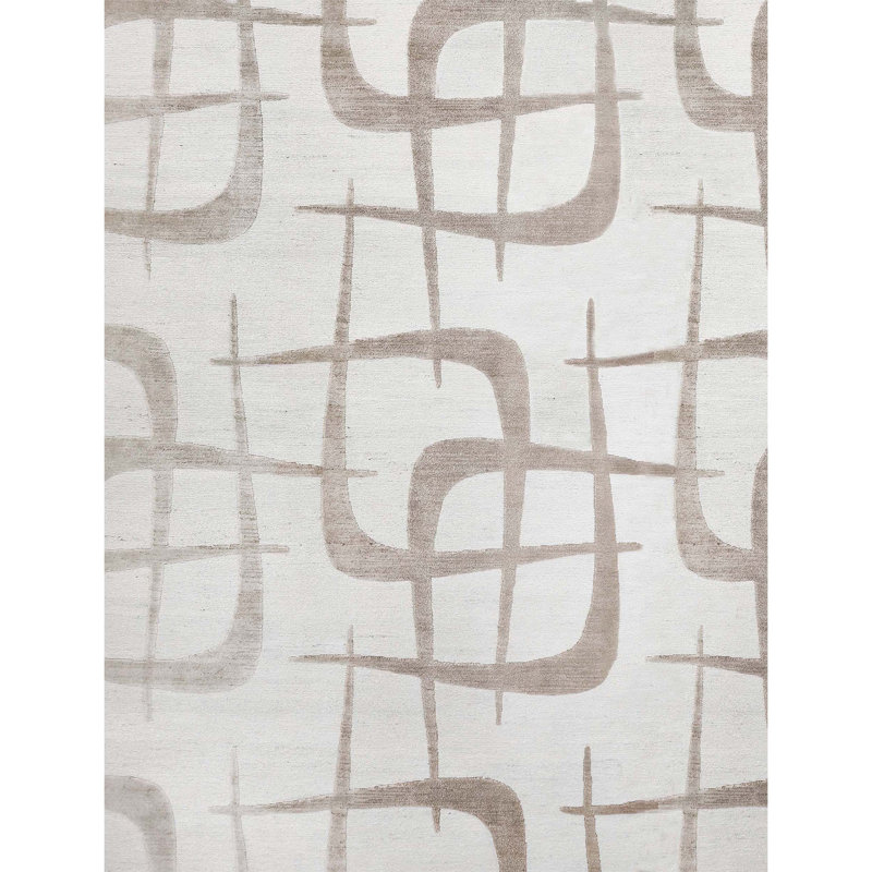 Tapis gris abstrait en laine / viscose noué à la main Abstract, Rectangle 9 pi x 12 pi