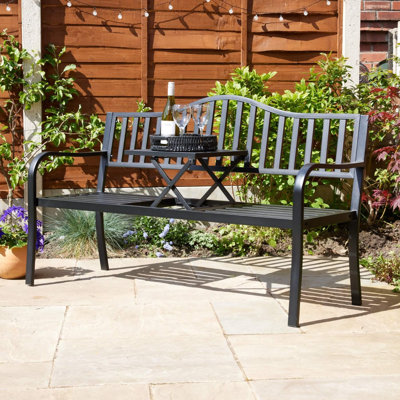 Valletta Metal Outdoor Garden Patio Loveseat Lift Up Table Bench