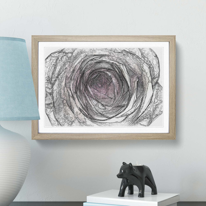 A Pale Pink Rose in Abstract - Picture Frame Graphic Art Print, 36cm H x 48cm W x 2cm D, Oak Framed