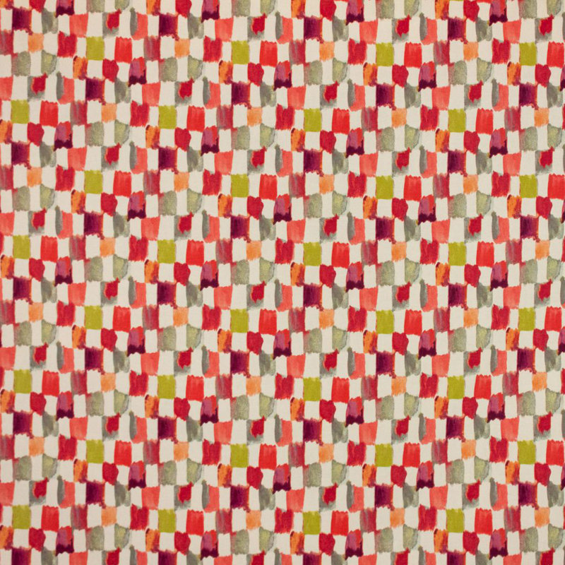 Brushstroke Check 100% Cotton Fabric, Poppy