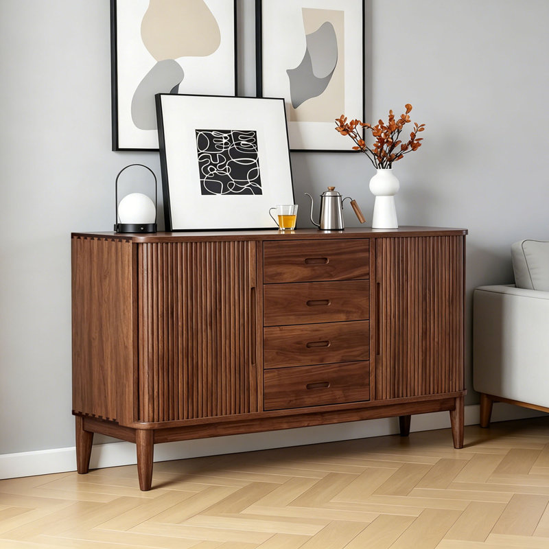 Buffet de rangement rétro et simple en bois massif, H 31,88 po x l 55,11 po x P 17,71 po