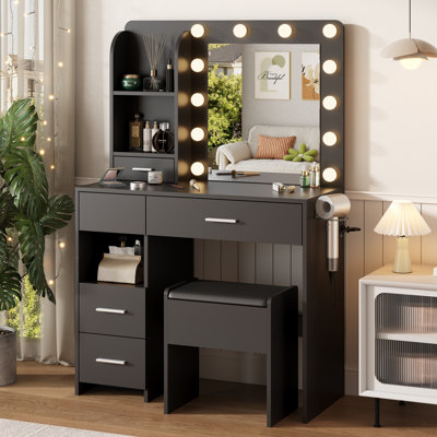 35" Makeup Vanity with LED Mirror and 5 Drawers