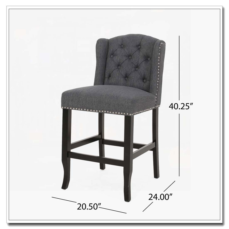 27"Counter Heith  Tufted Wingback Barstool, Charcoal