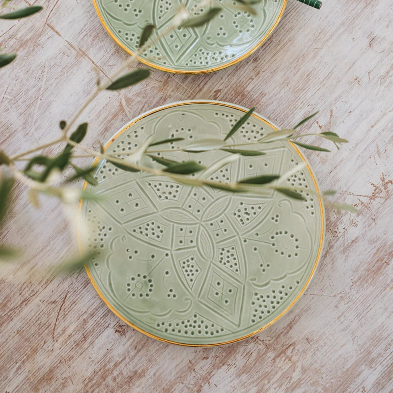 Handmade Asfi Gris Ceramic Plate Decorative Dishwasher Beldi Plate 4 Piece Dining Plate For Serving, Aqua