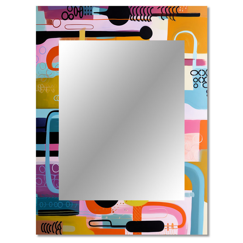 Mid-Century géométrique amusant collage I - miroir géométrique, miroir mural moderne unique, art imprimé en métal