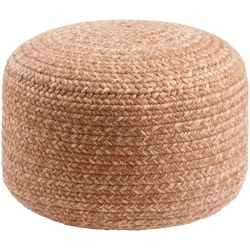 Upholstered Pouf, Light Wood Polyester Blend