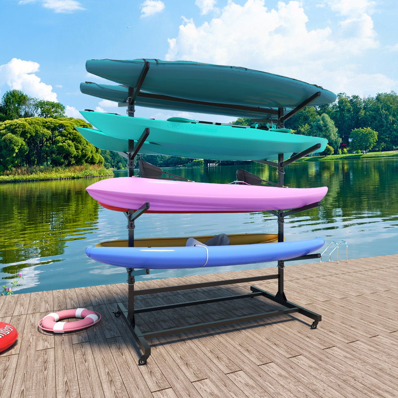 Support de kayak autoportant à 4 niveaux, support à 8 kayaks avec roues pour le garage, quai de bateau