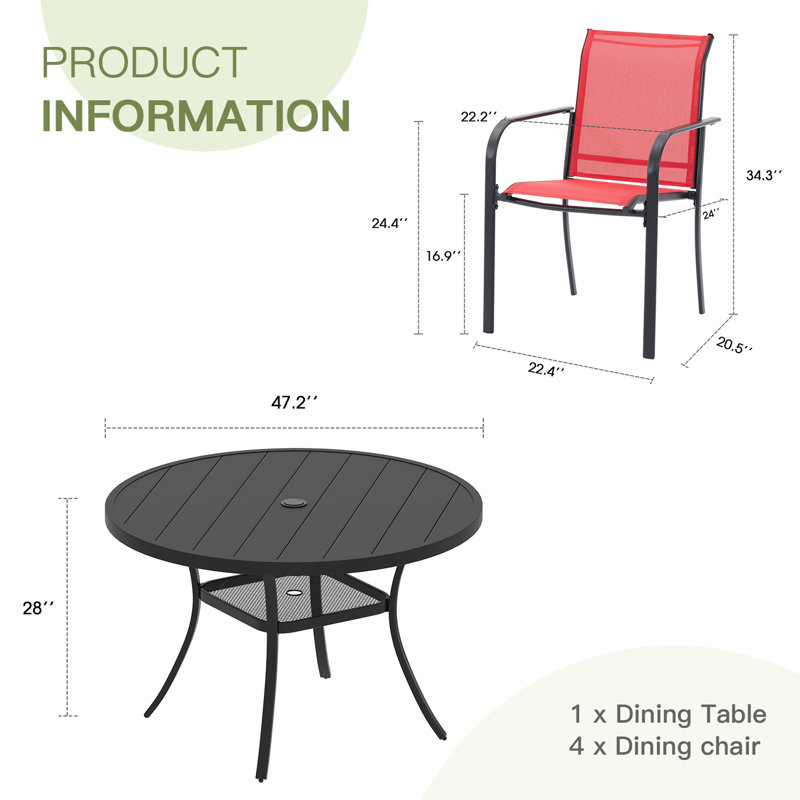 Ensemble repas extérieur pour 4 personnes 47,2 po, Noir / Rouge