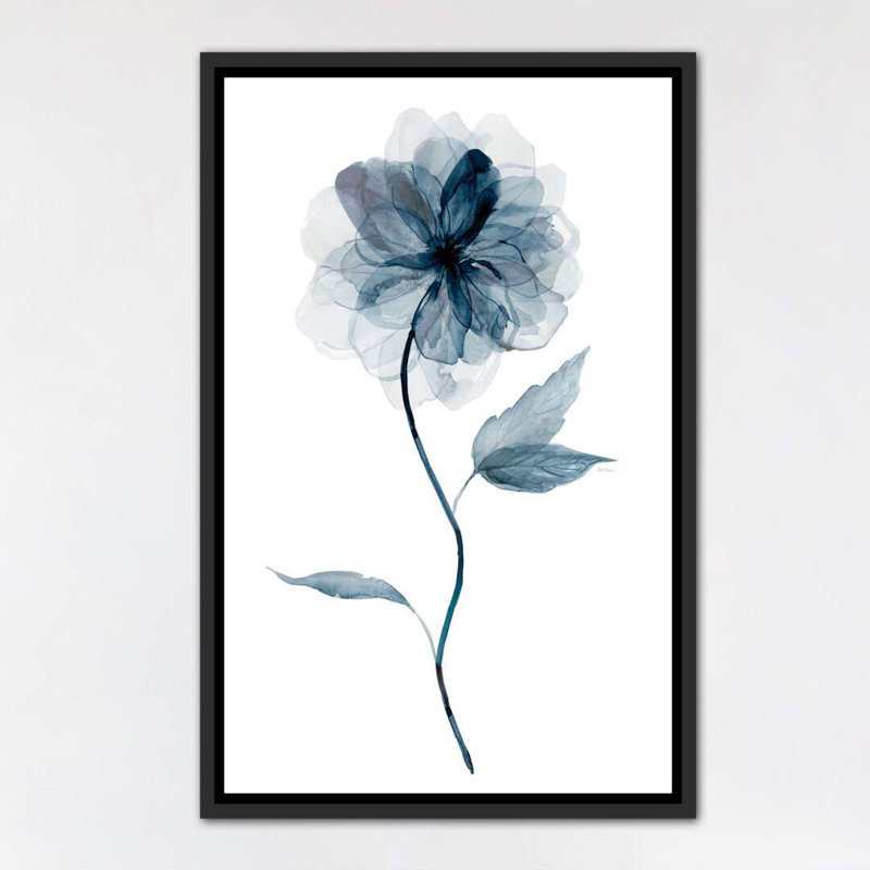 « indigo floral i » par carol robinson, reproduction d’art, H 48 po x l 32 po x P 1,5 po, Toile avec cadre noir patiné