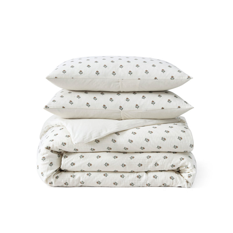 Ensemble d'édredon 100% coton 3 pièces Block Print Gauze, Édredon très grand + 2 taies décoratives standa