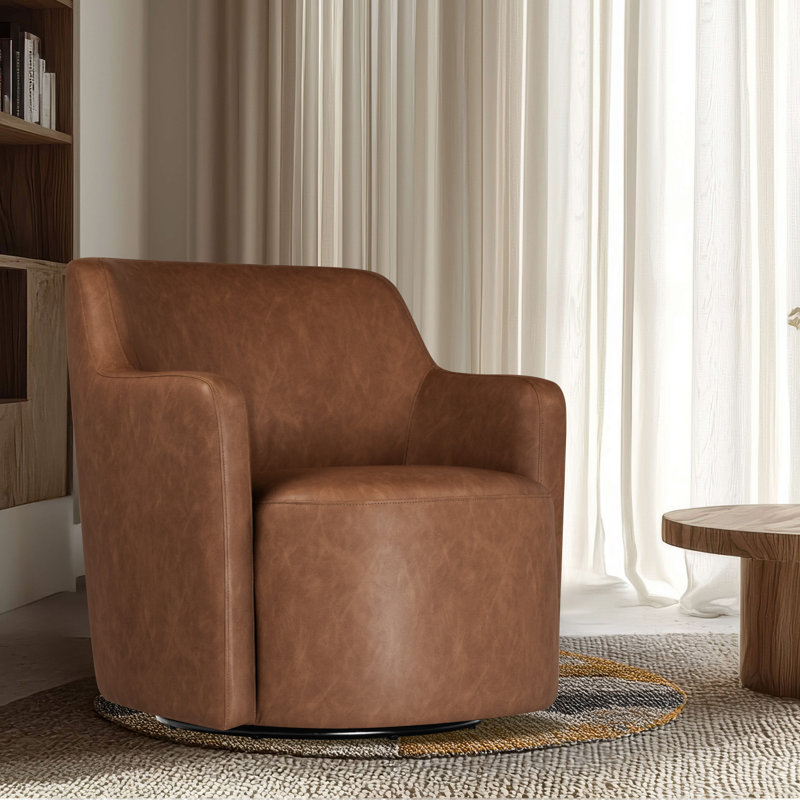 Homepop Upholstered Swivel Accent Chair - Cognac Faux Leather, Brown