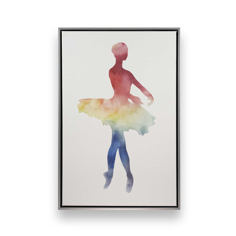 Silhouette arc-en-ciel aquarelle ballet III, H 36,75 po x l 24,75 po, Cadre flottant, Chrome poli