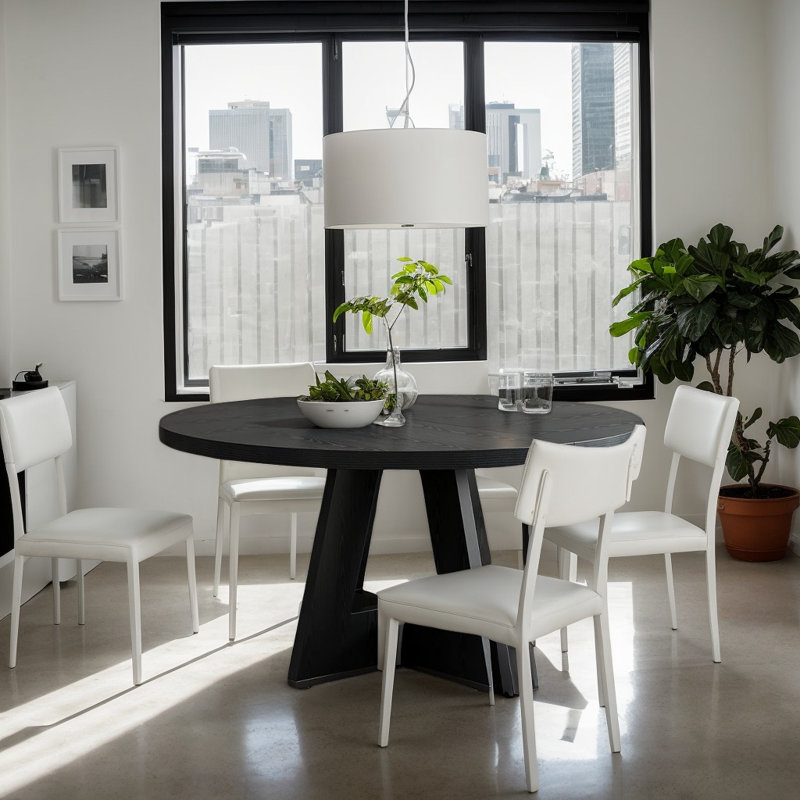 Table de salle à manger ronde de style campagnard pour 4 personnes, table de cuisine en bois noir avec piètement en croix pour salle à manger
