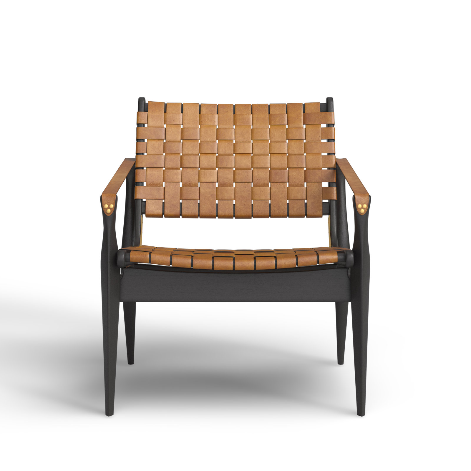 Kenan Upholstered Armchair, Brown Genuine Leather, Black