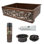33" Hammered Copper Kitchen Apron Single Basin Sink w/ Scroll Design and Apron Front Nickel Background with Matching Drain and Accessories
