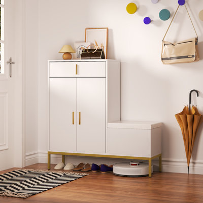 Modern Shoe Storage Cabinet with Drawer & Lift-Up Seat for Entryway