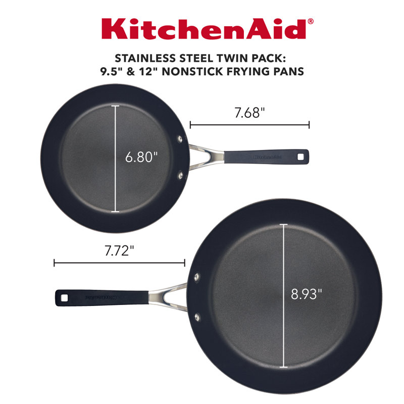 Ensemble de poêles à frire / poêles à induction en acier inoxydable KitchenAid, 9,5 po et 12 po