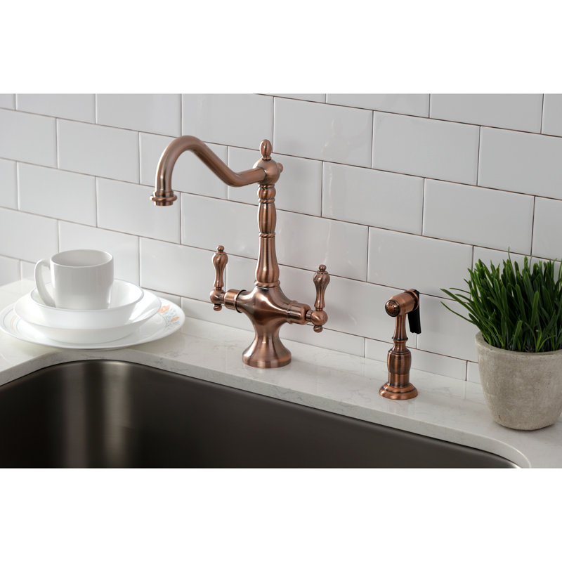 Kingston Brass Heritage Two-Handle Deck Mount Kitchen Faucet, With Spray, Oil Rubbed Bronze