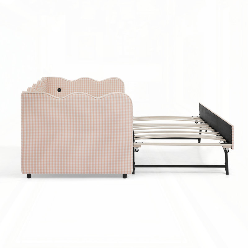 Cozy Gingham Daybed with Trundle, Pink