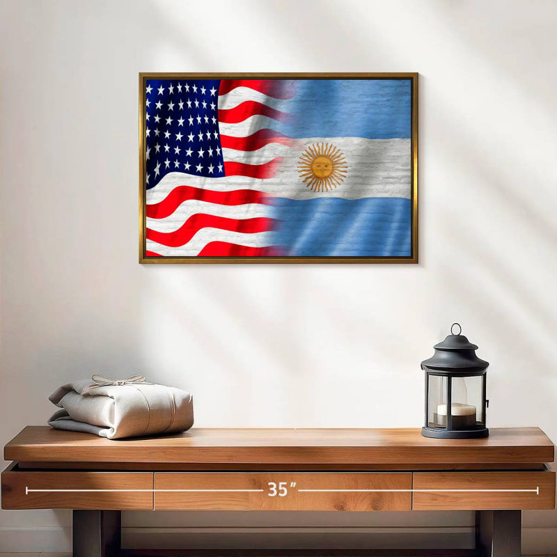 États-Unis et l'Argentine Molesley, Cadre flottant doré, 19 po x 13 po