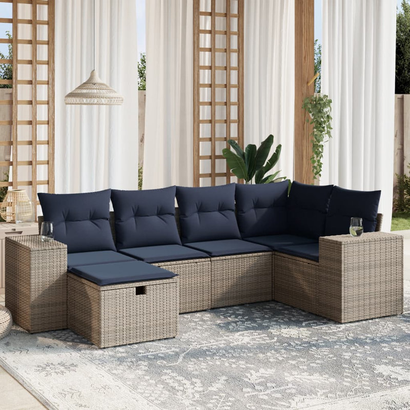 Ensemble de canapé de patio avec coussins 6 pièces Ebern Designs, Red Cushion/ Brown Frame