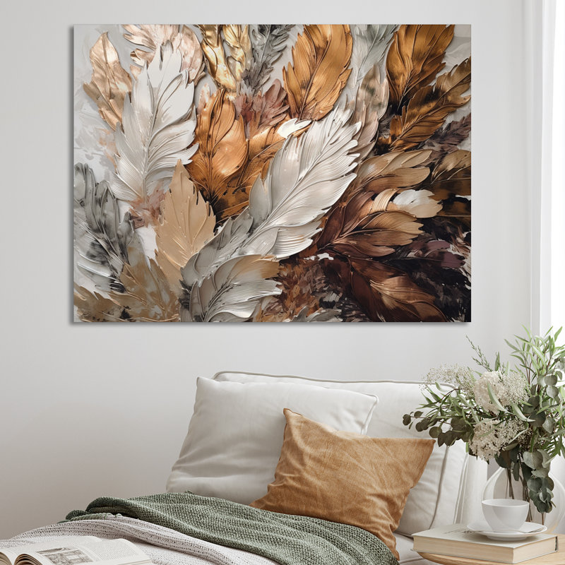 «Caiden Gold Feather Extravaganza IV - Glam Feather», art mural, H 24 po x l 32 po x P 1 po, Toile tendue