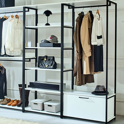 Penderie blanche avec placard en métal - rangement extra profond, planche à eau chaude, antirouille et à gratter E0, espace de rangement sur cadre, métal thermolaqué rouille, surface, double épaisseur, artisanal, modulaire