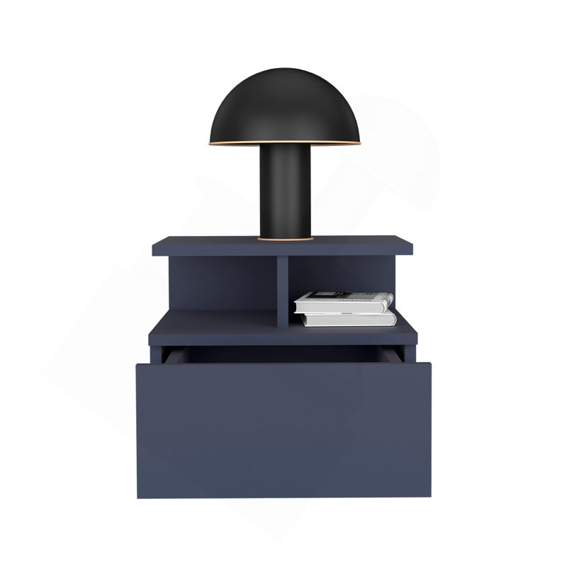 Nightstand 11.6" H, 1 Drawer, 3 Shelves, Alby Blue - Bedroom, Blue