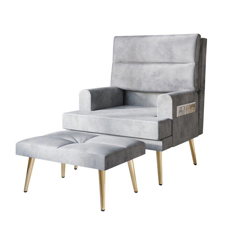 Laureat Upholstered Armchair and Ottoman, Silver Gray Velvet