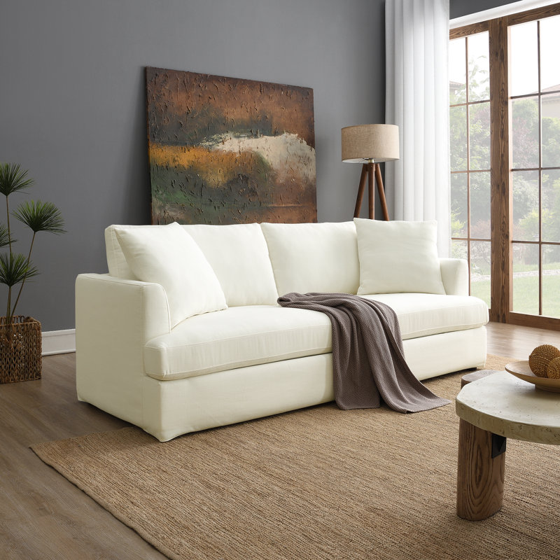 Canapé à housse carrée à accoudoirs lavables recouverts de tissu blanc, Beige