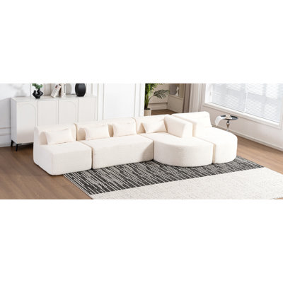 143.7" Upholstered Sofa Free-Combined Sofa Couch With 2 Chaise Lounge And 5 Back Pillows  ,