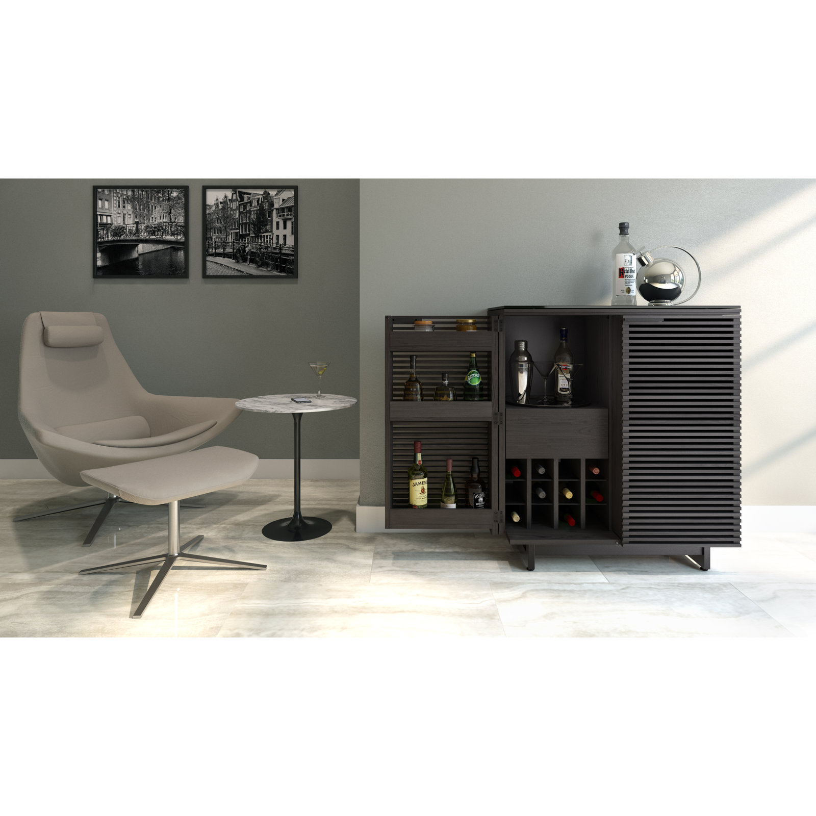 Corridor 36'' Bar Cabinet, Charcoal Stained Ash