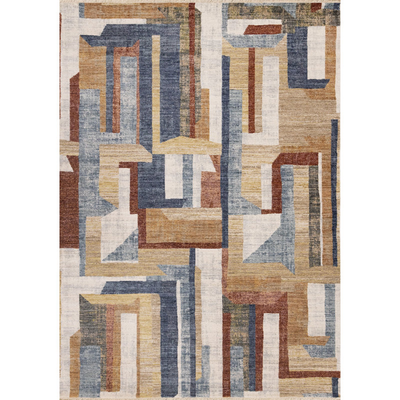Maythel Red Yellow Blue Modern Abstract Area Rug, Rectangle 7'10" x 10'2"