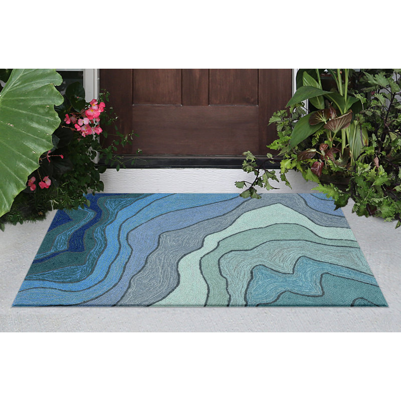 Tapis intérieur / extérieur bleu touffeté à la main Vandenbosch, Rectangle 2 pi x 3 pi
