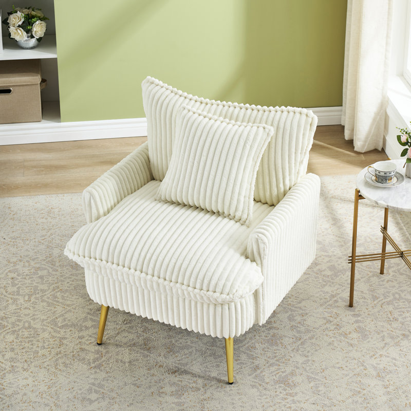 Fauteuil simple en velours côtelé beige de 77 cm (30,31 pouces), tissu doux et assise confortable et relaxante, idéal pour les réunions en salle de conférence.